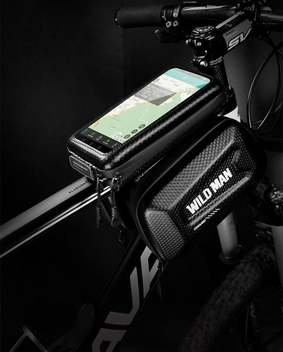 Black Bike Bag Frame Front Top Tube Cycling Bag Waterproof Phone Case Touchscreen Bag  Pack Bicycle Accessories Bike Bicycle Bag Waterproof Bike Phone Mount Bag Front Frame Top Tube Handlebar Bag Touch Screen Holder Case For Cell Phones 6.6in