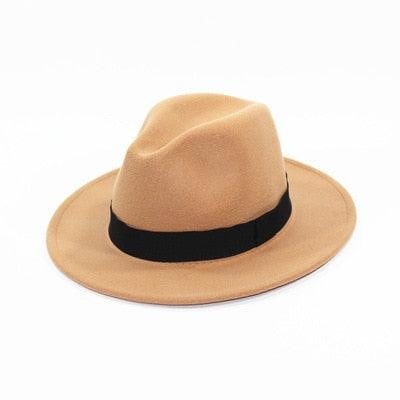 Black Fedora Hat Unisex Wide Brim Hat Autumn Winter Fedora Hat Wide Cap Winter Wool Classic Hat Men Elegant Gentleman Hat For Party