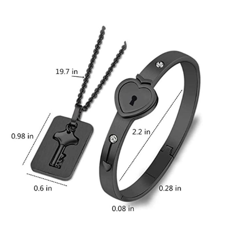 Black Heart Bracelet Choker Set Jewelry Stainless Steel Key Pendant Necklace Women Men Couples Valentines Plated Titanium Matching Puzzle Couple Heart Lock Bracelet And Key Pendant Necklace For Men And Women