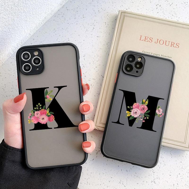 Black Initial Letter Phone Case for iPhone Camera Protect Transparent Art Letters Phone Case For iPhone 13 12 Soft Silicone Cover