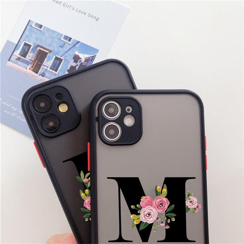 Black Initial Letter Phone Case for iPhone Camera Protect Transparent Art Letters Phone Case For iPhone 13 12 Soft Silicone Cover