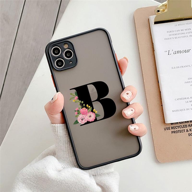 Black Initial Letter Phone Case for iPhone Camera Protect Transparent Art Letters Phone Case For iPhone 13 12 Soft Silicone Cover