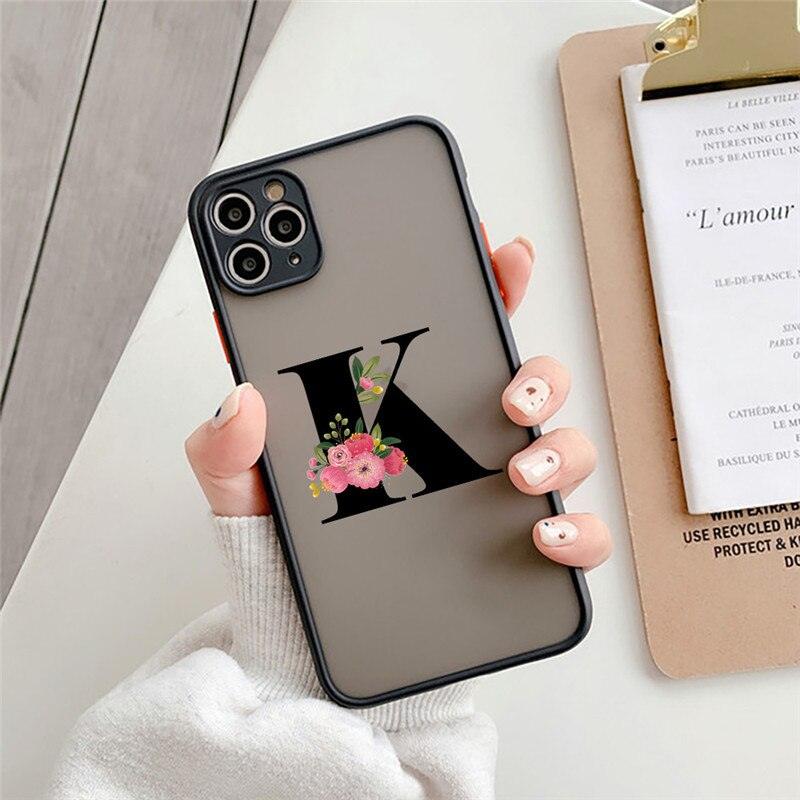 Black Initial Letter Phone Case for iPhone Camera Protect Transparent Art Letters Phone Case For iPhone 13 12 Soft Silicone Cover