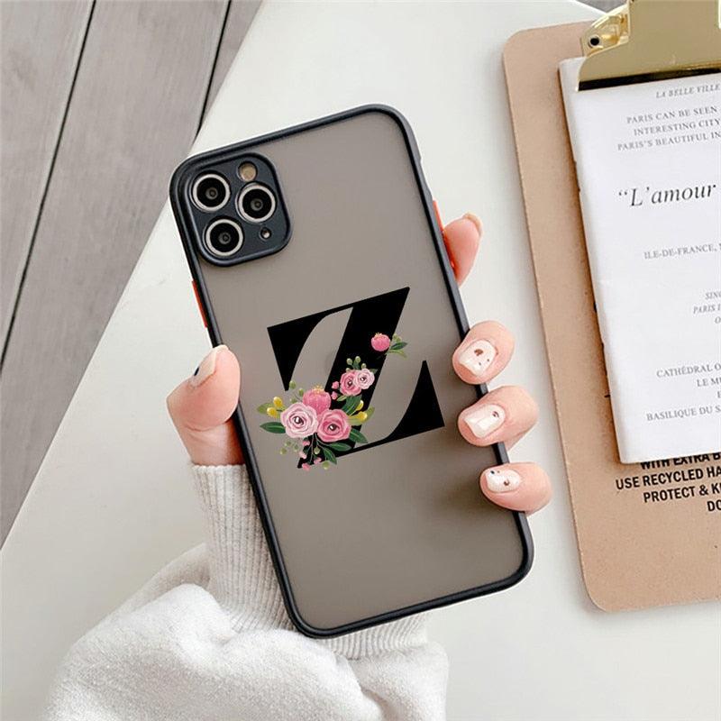 Black Initial Letter Phone Case for iPhone Camera Protect Transparent Art Letters Phone Case For iPhone 13 12 Soft Silicone Cover