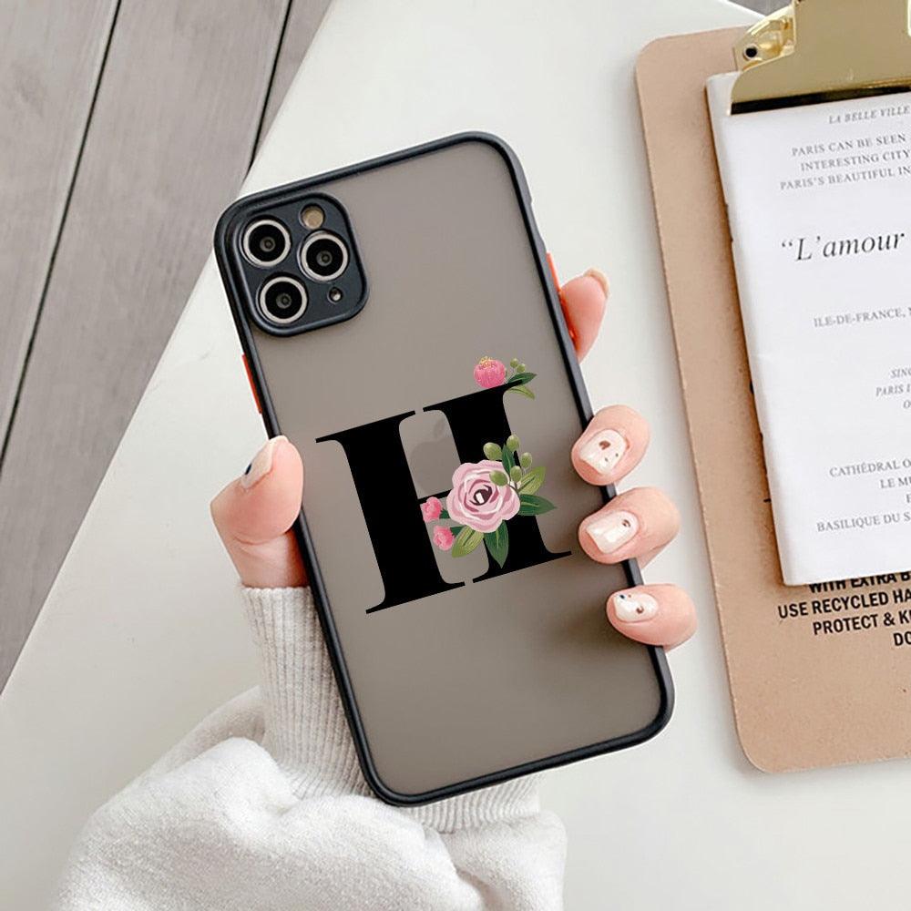 Black Initial Letter Phone Case for iPhone Camera Protect Transparent Art Letters Phone Case For iPhone 13 12 Soft Silicone Cover