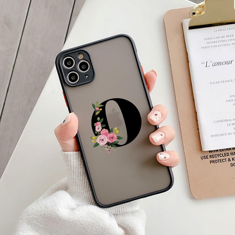 Black Initial Letter Phone Case for iPhone Camera Protect Transparent Art Letters Phone Case For iPhone 13 12 Soft Silicone Cover