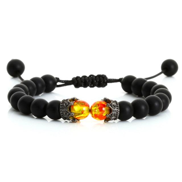 Black Lava Stone Crown Charm Tiger Eye Beads Bracelet For Men Women Braided Bracelets Handmade Adjustable Couple Distance Bracelets Lava Stone Beads Essential Oil Diffuser Adjustable Bracelet With King Queen Crown Charm