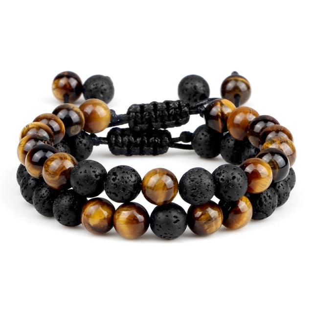 Black Lava Stone Crown Charm Tiger Eye Beads Bracelet For Men Women Braided Bracelets Handmade Adjustable Couple Distance Bracelets Lava Stone Beads Essential Oil Diffuser Adjustable Bracelet With King Queen Crown Charm