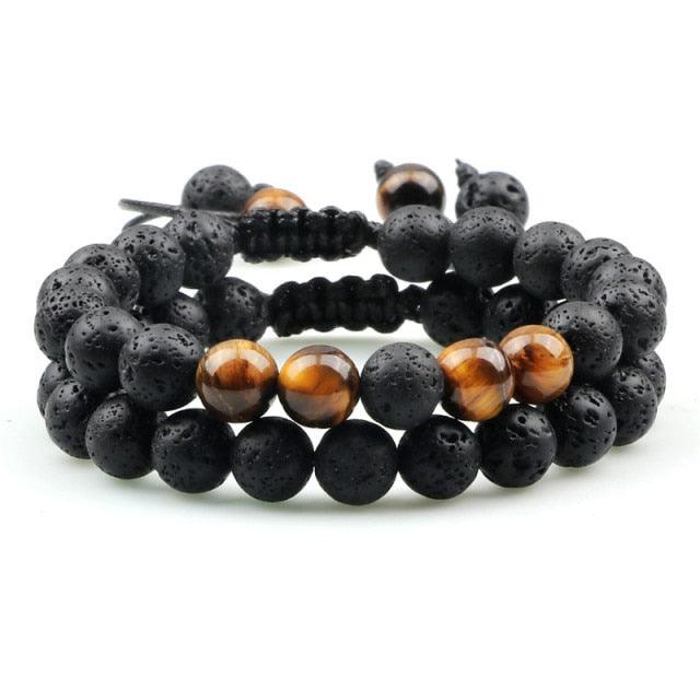 Black Lava Stone Crown Charm Tiger Eye Beads Bracelet For Men Women Braided Bracelets Handmade Adjustable Couple Distance Bracelets Lava Stone Beads Essential Oil Diffuser Adjustable Bracelet With King Queen Crown Charm