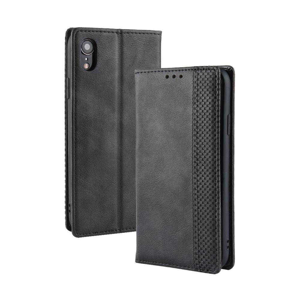 Black Leather Case for iPhone 11 12 13 14 Pro XS Max XR X 8 7 6S 6 Plus Magnet Flip Case Cover For iPhone Business Wallet Leather Case with Magnetic Flip Card Holder Kickstand Full Body Protective Anti-Drop Phone Case