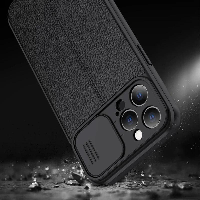 Black Leather Shockproof Phone Case on iPhone 13 11 12 14 Pro Max XR XS Max 14 Plus Camera Lens Protection Soft Back Cover Silky-Soft Touch Full-Body Protective Case Shockproof Cover