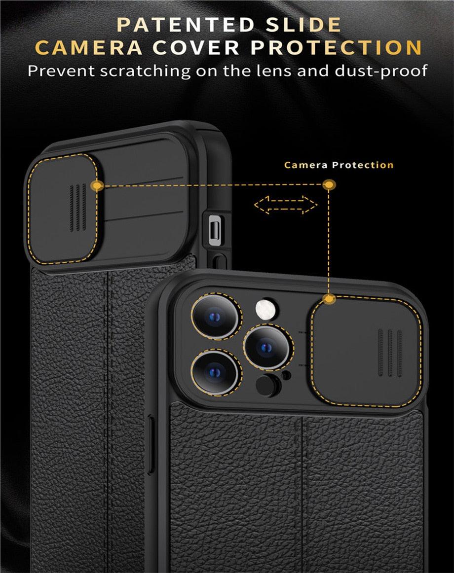 Black Leather Shockproof Phone Case on iPhone 13 11 12 14 Pro Max XR XS Max 14 Plus Camera Lens Protection Soft Back Cover Silky-Soft Touch Full-Body Protective Case Shockproof Cover