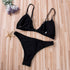 Black Micro Bikini Set Women 2 Pieces Swimsuit Swimwear Push Up Padded Bra Thongs Bathing Suit Beachwear Women's Tie Side Bottom Padded Top Triangle Bikini Bathing Suit