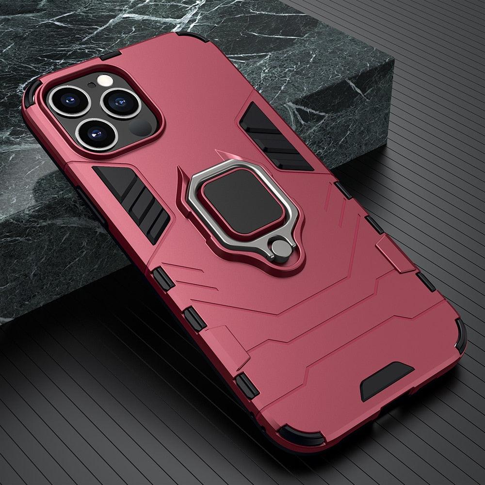 Black Simple Shockproof Armor Case for iPhone 13 Pro Max 12 Mini Ring Stand Back Cover for iPhone 11 Pro max XS XR 8 7 6 Plus SE Heavy Duty Protection Shockproof Kickstand Case Phone Cover