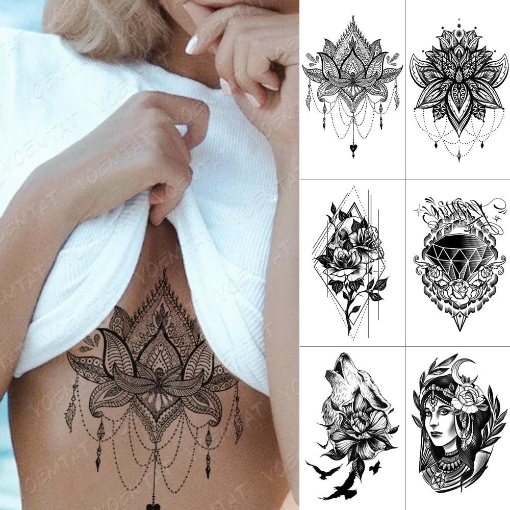 Black Sketchs Flowers Waterproof Temporary Tattoo Sticker Chest Flash Tattoo Wolf Diamond Flower Body Art Arm Fake Tattoo For Womens Men - STEVVEX Beauty - 103, 3D Tattoo, Animal Tattoo, Arm Tattoo, Back Tattoo, Beauty, Big Tattoo, Black Tattoos, Body Tattoo, Butterfly Tattoo, Carnival Tattoo, Fashion Tattoo, Flower Tattoo, Large Tattoo, Leg Tattoo, Lotus Tattoo, Luxury Tattoo, Realistic Tattoo, Sketch Tattoo, Waterproof Tattoo, Wedding Tattoo, Wolf Tattoo, Women Tattoo, Womens Tattoo - Stevvex.com