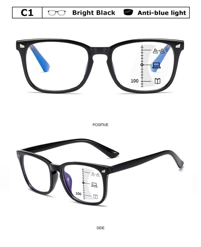 Black Square Multifocal Progressive Reading Glasses For  Men Fashion With Diopters Anti-glare Computer Reading Gaming TV Phones Transparent Glasses For Women Men