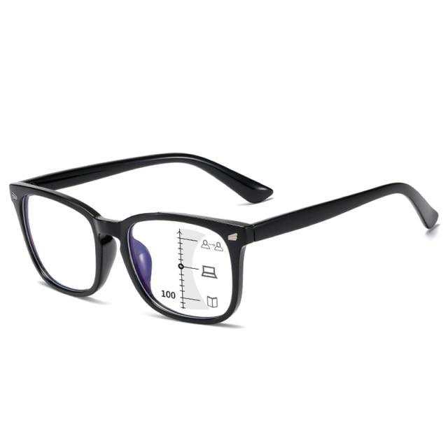 Black Square Multifocal Progressive Reading Glasses For  Men Fashion With Diopters Anti-glare Computer Reading Gaming TV Phones Transparent Glasses For Women Men