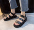 Black Summer Woman Flat Platform Sandals Women Soft Leather Casual Open Toe Women Shoes Slides Sandals Comfort Footbed Double Buckle Adjustable Slippers Summer Non Slip Flat Elegant Sandals