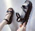 Black Summer Woman Flat Platform Sandals Women Soft Leather Casual Open Toe Women Shoes Slides Sandals Comfort Footbed Double Buckle Adjustable Slippers Summer Non Slip Flat Elegant Sandals