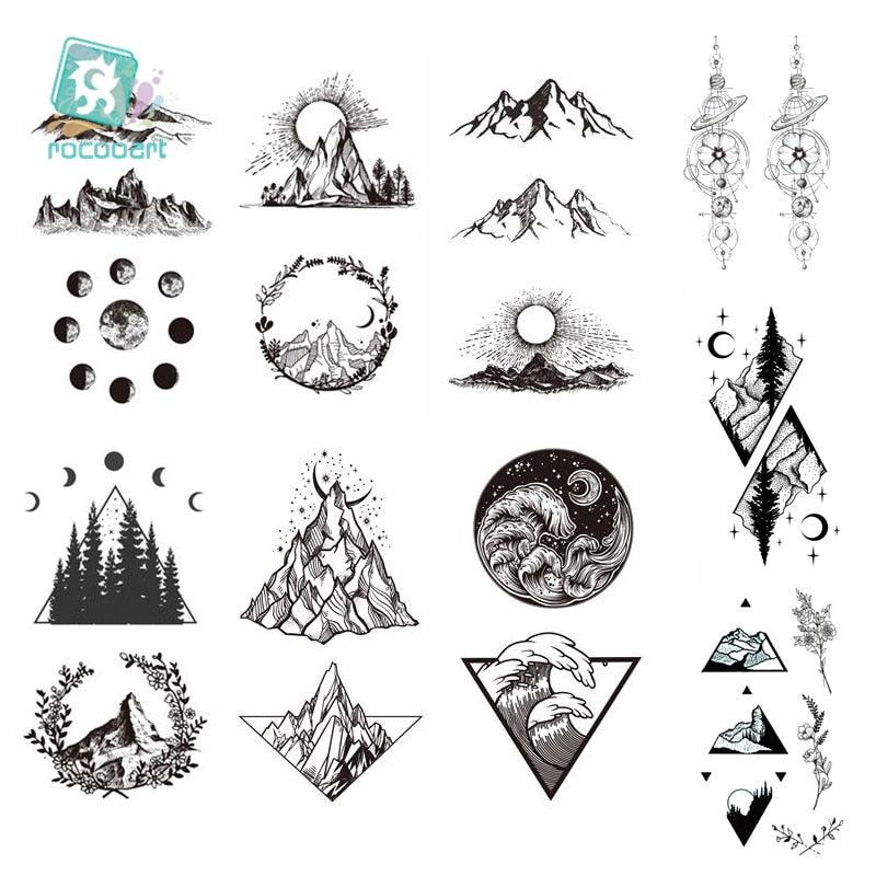 Black Temporary Waterproof Tattoo Sticker Mountains Tree Body Decoration Elegant Stylish Design - STEVVEX Beauty - 103, Arm Tattoo, Beauty, Black Tattoos, Body Tattoo, Fashion Tattoo, Girls Tattoo, Leg Tattoo, Luxury Tattoo, Men Tattoo, Modern Tatoos, Modern Tattoo, Moon Tattoo, Mountains Tattoo, Nature Tattoo, Small Tattoo, Stylish Tattoo, Tattoo, Waterproof Tattoo, Women Tattoo, Womens Tattoo - Stevvex.com