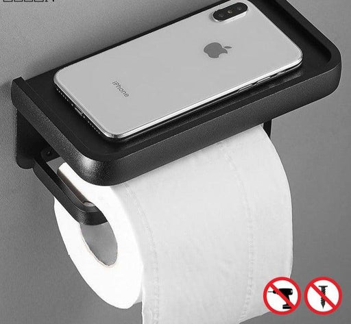 Black Toilet Paper Holder Multifunction Bathroom Storage Shelf Roll Paper Holder Toilet Paper Holder With Shelf Matte Black Toilet Paper Holder Toilet Paper Roll Holder Bathroom Adhesive Toilet Paper Holder