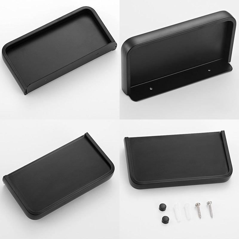 Black Toilet Paper Holder Multifunction Bathroom Storage Shelf Roll Paper Holder Toilet Paper Holder With Shelf Matte Black Toilet Paper Holder Toilet Paper Roll Holder Bathroom Adhesive Toilet Paper Holder