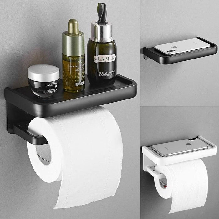 Black Toilet Paper Holder Multifunction Bathroom Storage Shelf Roll Paper Holder Toilet Paper Holder With Shelf Matte Black Toilet Paper Holder Toilet Paper Roll Holder Bathroom Adhesive Toilet Paper Holder