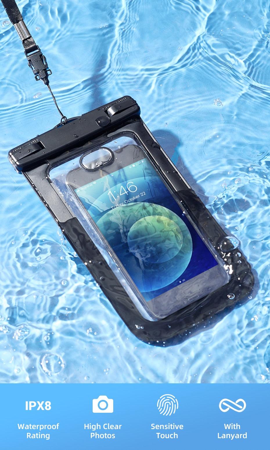 Black Waterproof Phone Case Bag For iPhone 14 13 12 Pro Max Swim Pouch For Universal Protective Phone Case Universal Waterproof Underwater Dustproof Touch Phone Case for iPhone