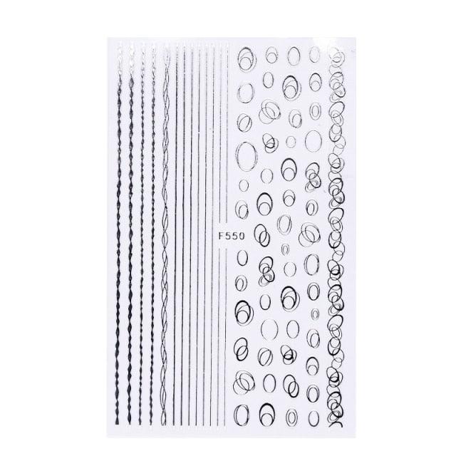 Black White 3D Nail Stickers Metal Gold Silver Geometric Tassel Strip Line Adhesive Transfer Decals Nail Art Design  Gold Silver Metal Nail Sticker  Metallic Curve Strip Line Nail Decal Self-Adhesive 3D Wave Design Nail Tips Decorations Manicure for Women