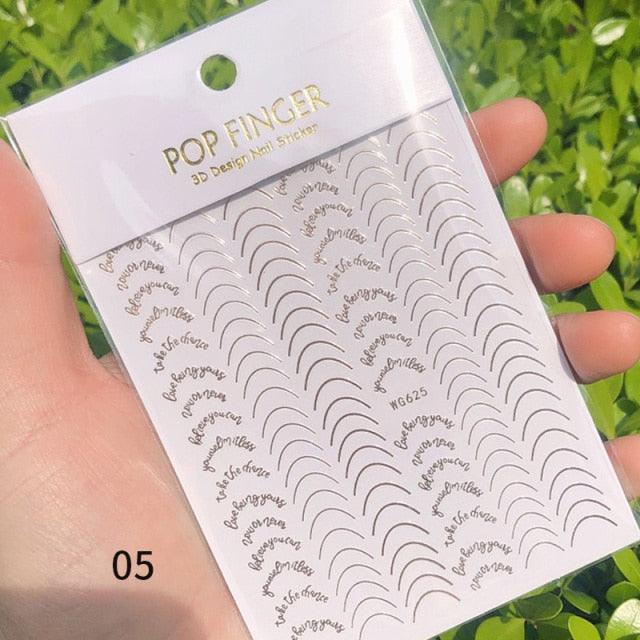 Black White 3D Nail Stickers Metal Gold Silver Geometric Tassel Strip Line Adhesive Transfer Decals Nail Art Design  Gold Silver Metal Nail Sticker  Metallic Curve Strip Line Nail Decal Self-Adhesive 3D Wave Design Nail Tips Decorations Manicure for Women