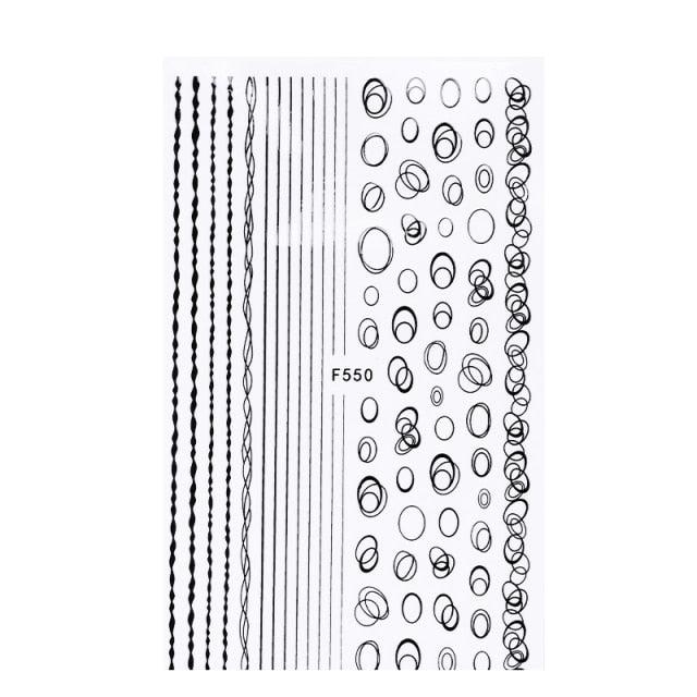 Black White 3D Nail Stickers Metal Gold Silver Geometric Tassel Strip Line Adhesive Transfer Decals Nail Art Design  Gold Silver Metal Nail Sticker  Metallic Curve Strip Line Nail Decal Self-Adhesive 3D Wave Design Nail Tips Decorations Manicure for Women