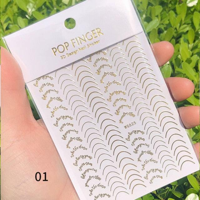 Black White 3D Nail Stickers Metal Gold Silver Geometric Tassel Strip Line Adhesive Transfer Decals Nail Art Design  Gold Silver Metal Nail Sticker  Metallic Curve Strip Line Nail Decal Self-Adhesive 3D Wave Design Nail Tips Decorations Manicure for Women