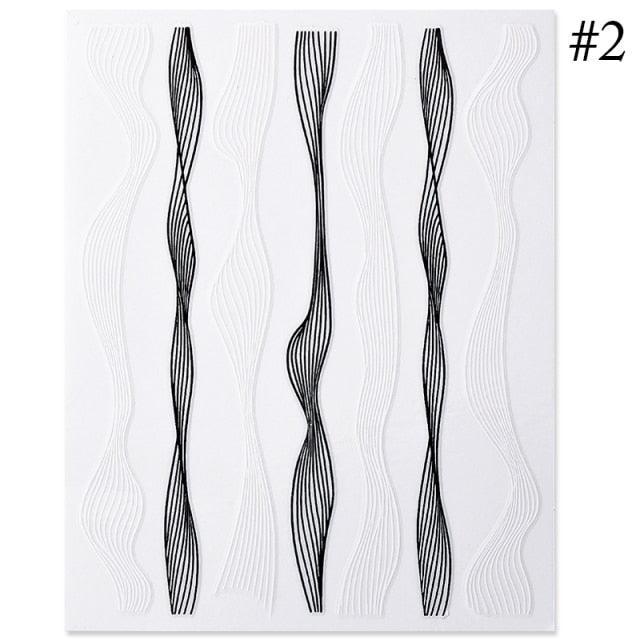 Black White 3D Nail Stickers Metal Gold Silver Geometric Tassel Strip Line Adhesive Transfer Decals Nail Art Design  Gold Silver Metal Nail Sticker  Metallic Curve Strip Line Nail Decal Self-Adhesive 3D Wave Design Nail Tips Decorations Manicure for Women