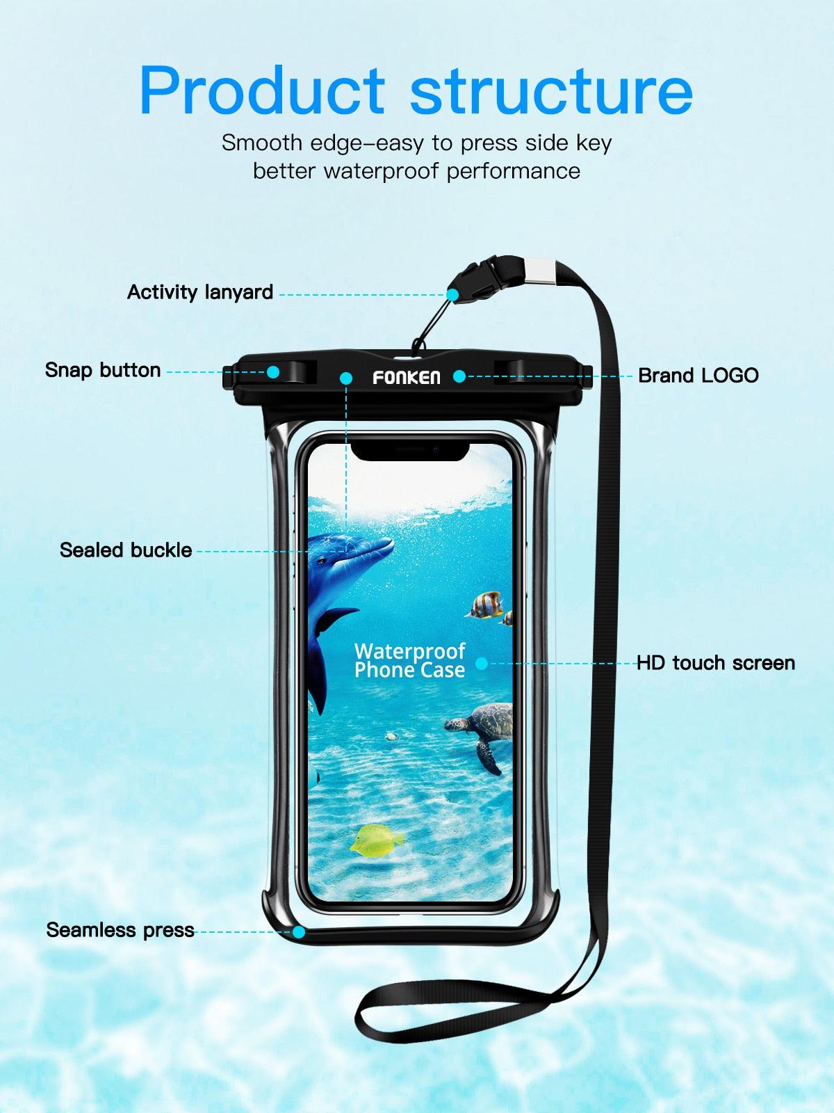 Black White Full View Waterproof Case for Phone Underwater Snow Transparent Swimming Pouch Big Mobile Phone Covers Waterproof Mobile Phone Case Underwater Waterproof Iphone Case