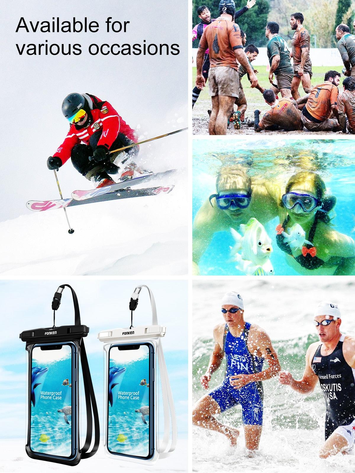 Black White Full View Waterproof Case for Phone Underwater Snow Transparent Swimming Pouch Big Mobile Phone Covers Waterproof Mobile Phone Case Underwater Waterproof Iphone Case