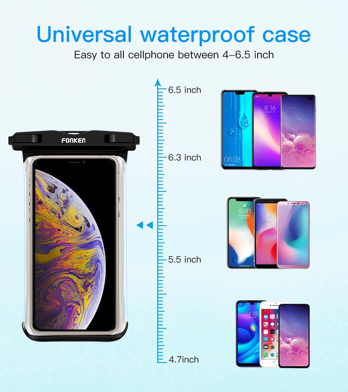 Black White Full View Waterproof Case for Phone Underwater Snow Transparent Swimming Pouch Big Mobile Phone Covers Waterproof Mobile Phone Case Underwater Waterproof Iphone Case