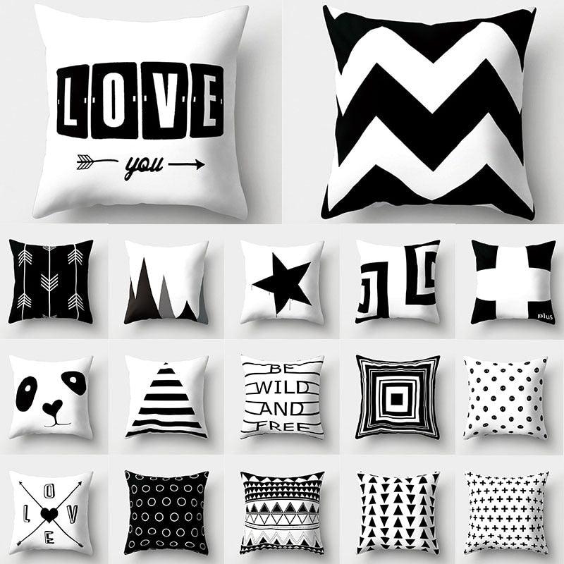 Black White Geometric Cushion Cover Pillowcase Sofa Cushions Decorative Pillow Covers Stripe Pattern Throw Pillow Case Daily Decorations Sofa Throw Pillow Case Cushion Covers Pillowcase Polyester Home Decor Pillow Cases 45x45CM