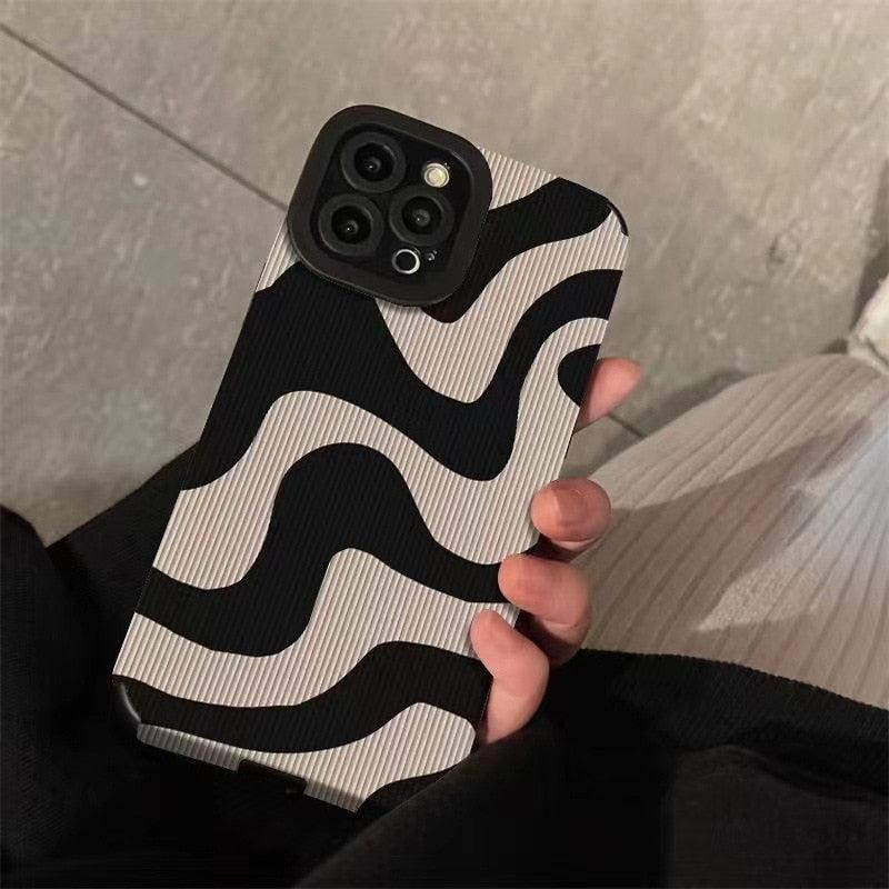 Black White Zebra Stripe Phone Case For iPhone 14 13 12 11 Pro Max XR Xs XSMax X 12 13 Mini 7 8 Plus Shockproof Soft Silicone Hard Back Scratch Resistant Cool Protective Cover