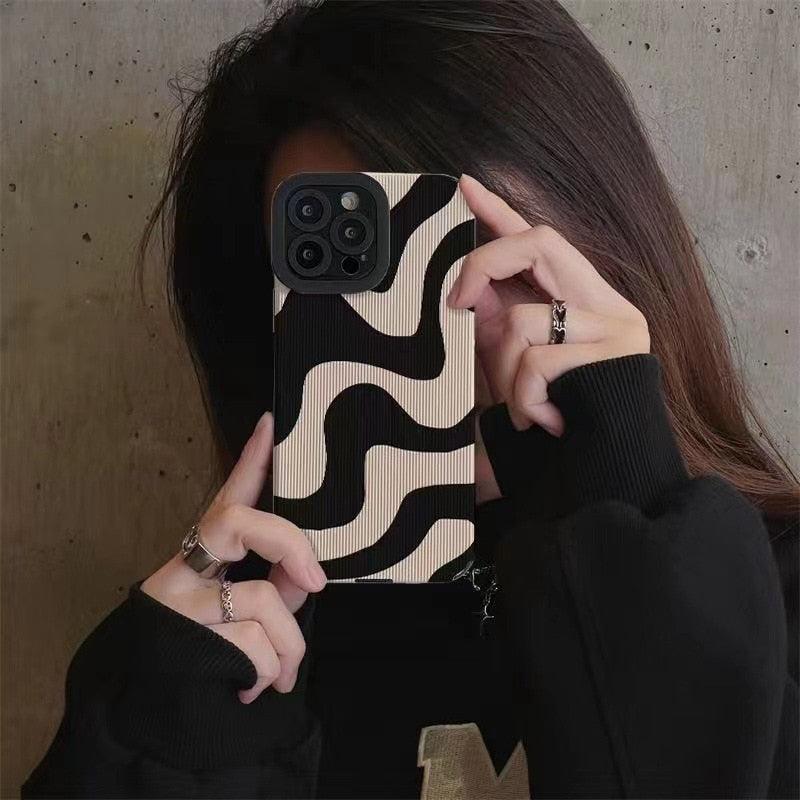 Black White Zebra Stripe Phone Case For iPhone 14 13 12 11 Pro Max XR Xs XSMax X 12 13 Mini 7 8 Plus Shockproof Soft Silicone Hard Back Scratch Resistant Cool Protective Cover