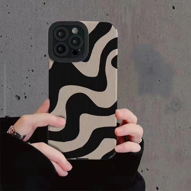 Black White Zebra Stripe Phone Case For iPhone 14 13 12 11 Pro Max XR Xs XSMax X 12 13 Mini 7 8 Plus Shockproof Soft Silicone Hard Back Scratch Resistant Cool Protective Cover