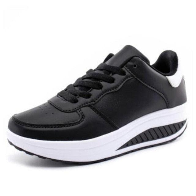 Black Women Sneakers Breathable Waterproof Ladies Sneaker Leather Casual Sport Casual Sports Flat Low Top Sneaker Lace-up Classic Girls Comfortable Women's Sneakers