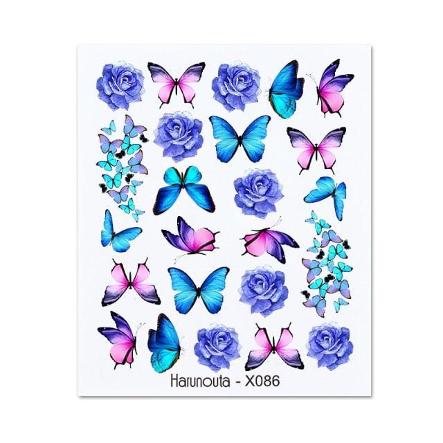 Blue Butterfly 3D Nail Stickers Flowers Leaves Self Adhesive Transfer Sliders Wraps Manicures Foils Decorations Decoration Tattoo Manicure Transfer Nail Decals Flowers Butterfly Designs Nails Supply Manicure Tips Design Nail Decoration