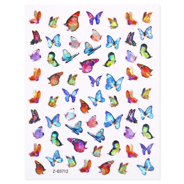 Blue Butterfly 3D Nail Stickers Flowers Leaves Self Adhesive Transfer Sliders Wraps Manicures Foils Decorations Decoration Tattoo Manicure Transfer Nail Decals Flowers Butterfly Designs Nails Supply Manicure Tips Design Nail Decoration