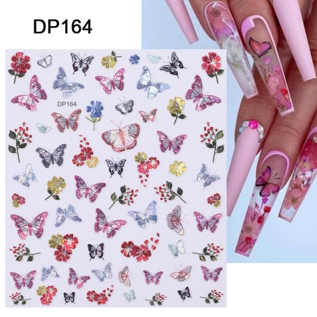 Blue Butterfly 3D Nail Stickers Flowers Leaves Self Adhesive Transfer Sliders Wraps Manicures Foils Decorations Decoration Tattoo Manicure Transfer Nail Decals Flowers Butterfly Designs Nails Supply Manicure Tips Design Nail Decoration