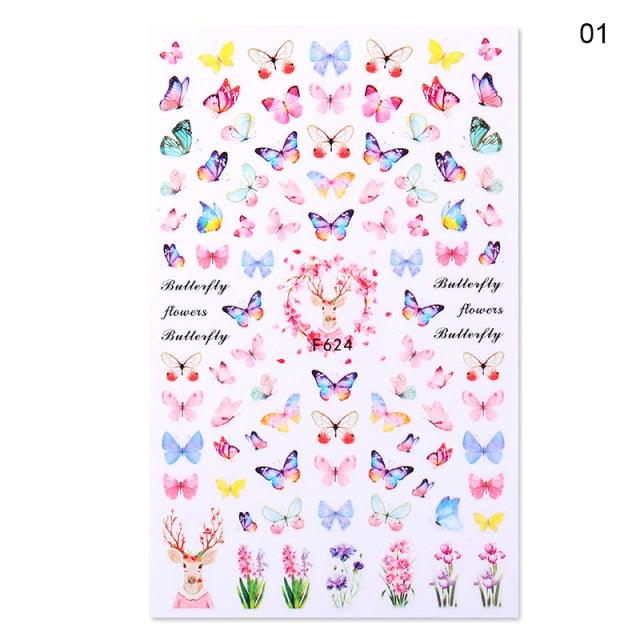 Blue Butterfly 3D Nail Stickers Flowers Leaves Self Adhesive Transfer Sliders Wraps Manicures Foils Decorations Decoration Tattoo Manicure Transfer Nail Decals Flowers Butterfly Designs Nails Supply Manicure Tips Design Nail Decoration