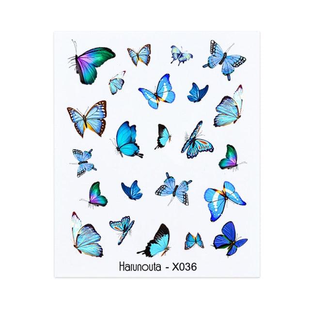 Blue Butterfly 3D Nail Stickers Flowers Leaves Self Adhesive Transfer Sliders Wraps Manicures Foils Decorations Decoration Tattoo Manicure Transfer Nail Decals Flowers Butterfly Designs Nails Supply Manicure Tips Design Nail Decoration