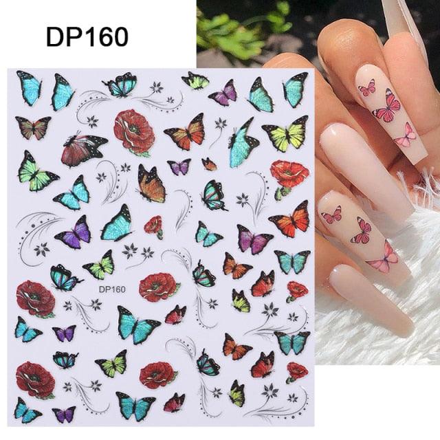 Blue Butterfly 3D Nail Stickers Flowers Leaves Self Adhesive Transfer Sliders Wraps Manicures Foils Decorations Decoration Tattoo Manicure Transfer Nail Decals Flowers Butterfly Designs Nails Supply Manicure Tips Design Nail Decoration