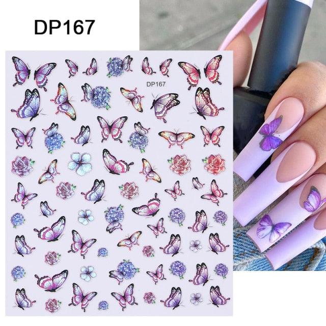 Blue Butterfly 3D Nail Stickers Flowers Leaves Self Adhesive Transfer Sliders Wraps Manicures Foils Decorations Decoration Tattoo Manicure Transfer Nail Decals Flowers Butterfly Designs Nails Supply Manicure Tips Design Nail Decoration