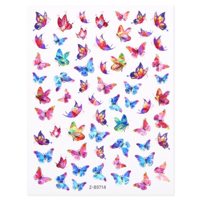 Blue Butterfly 3D Nail Stickers Flowers Leaves Self Adhesive Transfer Sliders Wraps Manicures Foils Decorations Decoration Tattoo Manicure Transfer Nail Decals Flowers Butterfly Designs Nails Supply Manicure Tips Design Nail Decoration