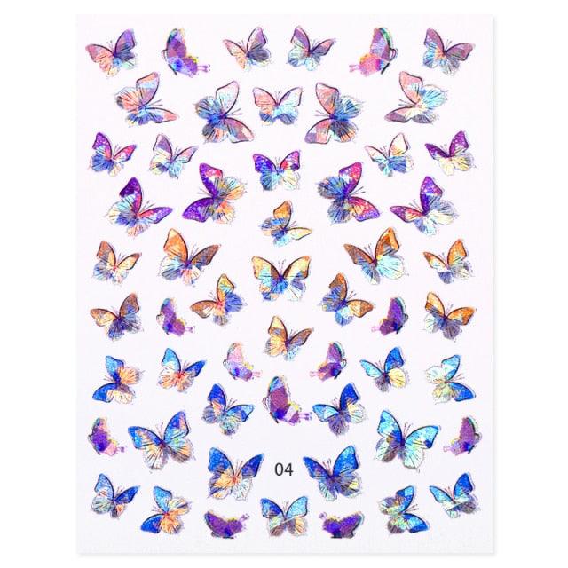 Blue Butterfly 3D Nail Stickers Flowers Leaves Self Adhesive Transfer Sliders Wraps Manicures Foils Decorations Decoration Tattoo Manicure Transfer Nail Decals Flowers Butterfly Designs Nails Supply Manicure Tips Design Nail Decoration